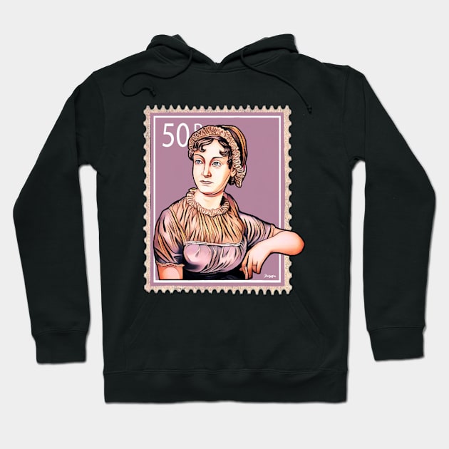 Jane Austen Postage Stamp Hoodie by pembertea